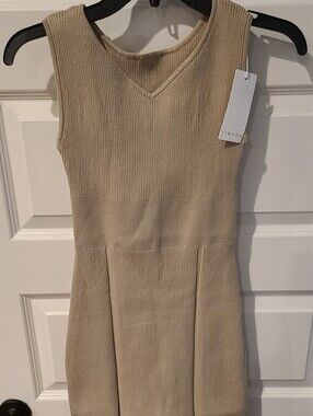 Sleeveless Beige Ribbed Knit Dress by